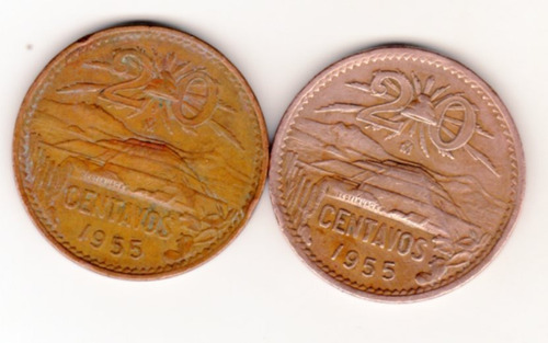 Dos Monedas 20 Centavos 1955 Una  Águila Chica  Una Grande