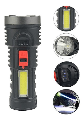 Linterna Led De Largo Alcance Con Luz Lateral Cob,4 Modos, P