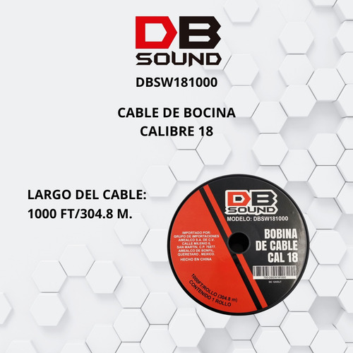 Bobina Cable De Bocina Db Sound Calibre 18. 304.8 Metros