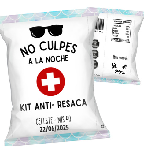 100 Bolsitas Kit Anti Resaca Chip Bag Fiesta Boda Cumpleaños