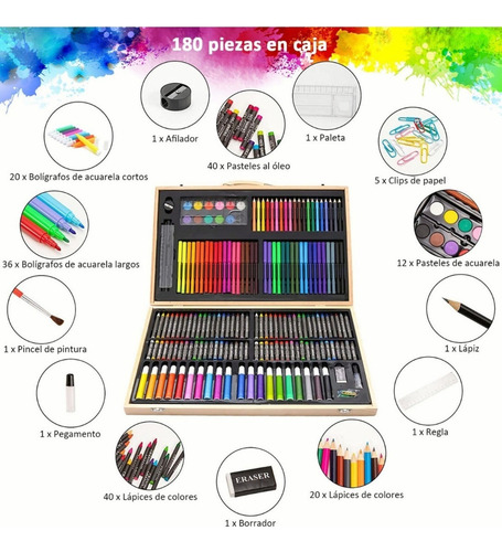 Set 180 Pzs De Arte Profesional Colores Lápices Kit Dibujo
