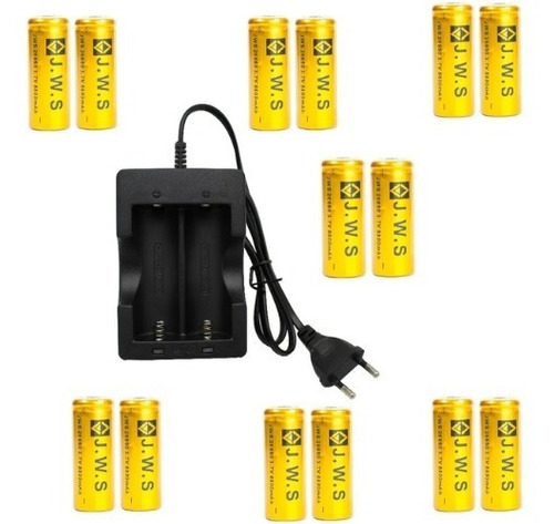 Kit Carregador + 14 Baterias 26650 3,7v 8800mah  Jws