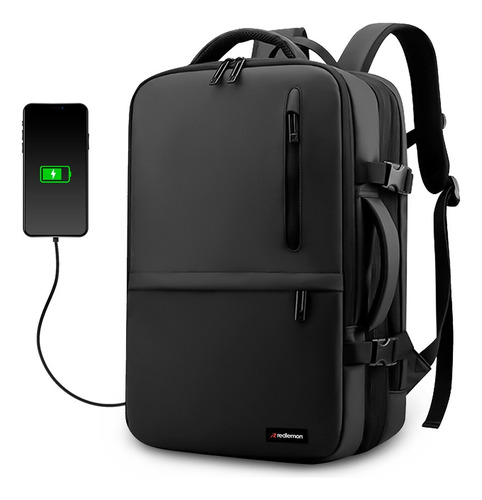 Redlemon Mochila para Laptop Expandible Antirrobo con Puerto USB para Power Bank (no incluido), Tamaño Extra Grande, 3 Divisiones con Múltiples Compartimentos, Respaldo Acolchonado, Ideal Para Viajes