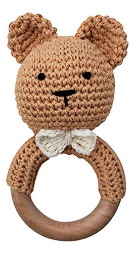 Natural Crochet Teddy Bear Mordedor Bebé Juguete Sonajero Bo