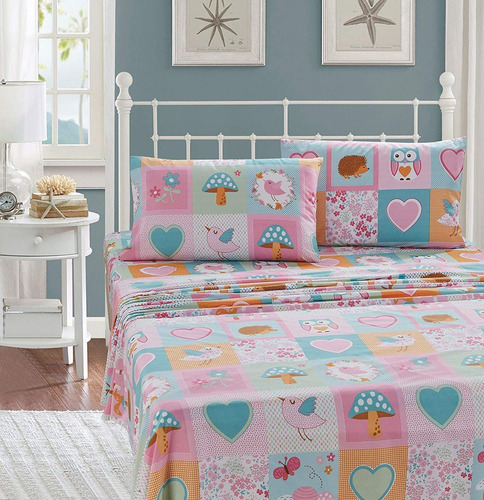 Âpatchwork Pink Green Blue Owls Birds Corazones Florale...