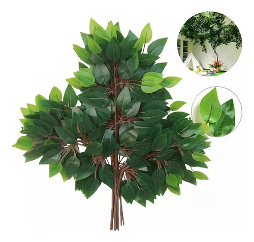 Set 12 Hojas Ramas Artificial Verde Follaje Ficus Decoración