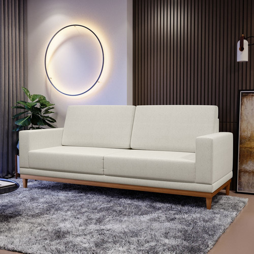 Sofá Living 180cm 3 Lugares Kayrós D05 Linho Cru - Mpozenato Cor Creme Desenho do tecido Liso