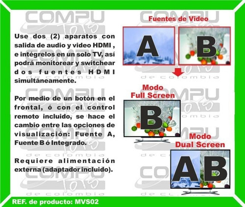 Imagen 3 de 6 de Multivisor Hd 2 Entradas 1 Salida 4k Ref Mvs02 Computoys Sas