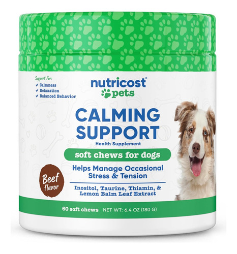 Nutricost Apoyo Estrés Relajación Perros 60 Chews Sabor Res