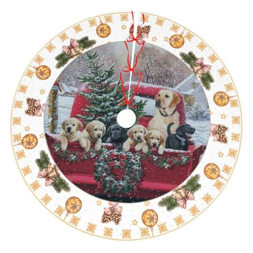 Falda De Árbol De Navidad Perros Camión Rojo De 48 Pu...