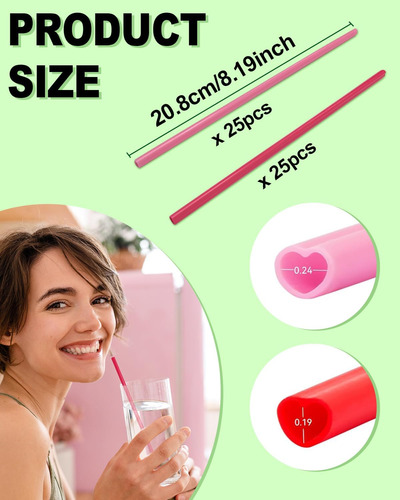 Popotes Desechables En Forma De Corazón Rosa Y Rojo De Plást