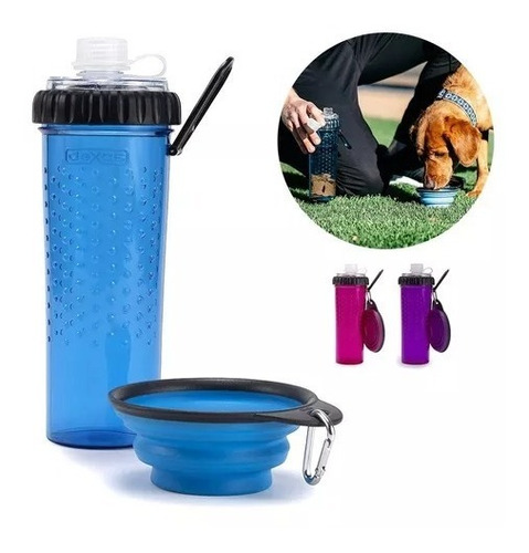 Botella De Agua Y Comida Para Perros + Plato De Regalo 