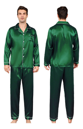 Pijama De Hombre Verde Con Mangas Largas Material De Seda