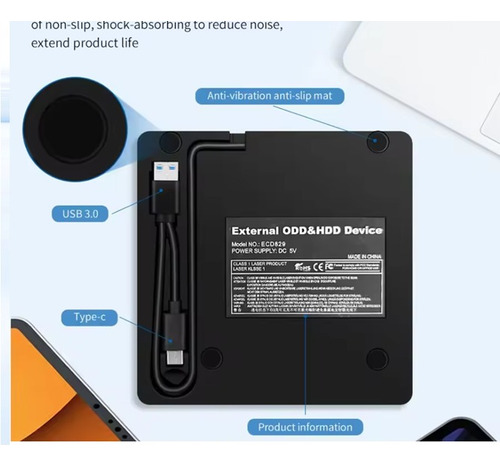 Unidad De Dvd Cd Rw Externa Usb Quemador Dvd Cd Portatil Negro