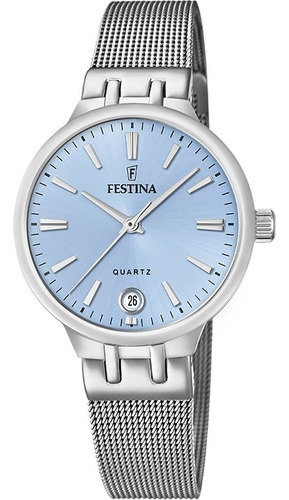 Reloj Festina F20712.2 Mujer Analógico Mademoiselle Malla Plateado Bisel Plateado Fondo Azul