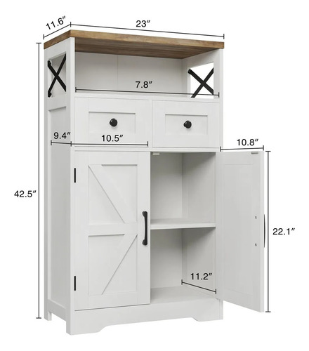 Aparador Con Estantes Regulables, Con Puerta Y 2 Cajones Blanco