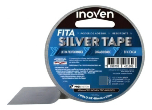 Fita Adesiva Reforçada Silver Tape 48mm X 5m Cor Prata Top 1