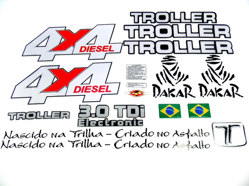 Kit Adesivos Emblema Troller T4 4x4 Diesel 3.0 Tdi 2007 Completo Carro Vermelho Tlr063