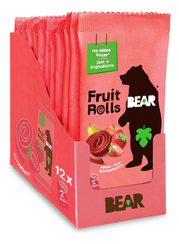 Bear  Rollos De Fruta Real Sin Gluten, Veganos Y Sin Omg, S