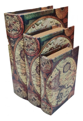 Imagem 2 de 5 de Jogo Caixa Livro Decorativo - 3 Peças Mdf + Pu - G3008