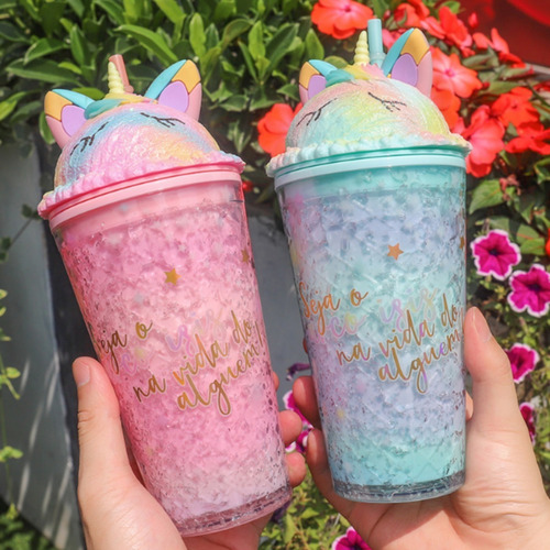 Imagen 5 de 10 de Vaso Con Bombilla Diseño De Unicornio 430 Ml