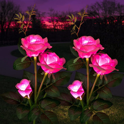 2pcs Luces Solares Jardín Luces Solares Flores Al Aire Libre