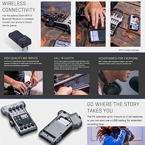 Grabadora Podcast Porttil Zoom Podtrak P4 + Mic Zoom M-1 + A