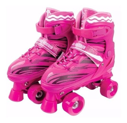 Patins 4 Rodas Clássico Rosa 30/33 Roller Skate Ajustável