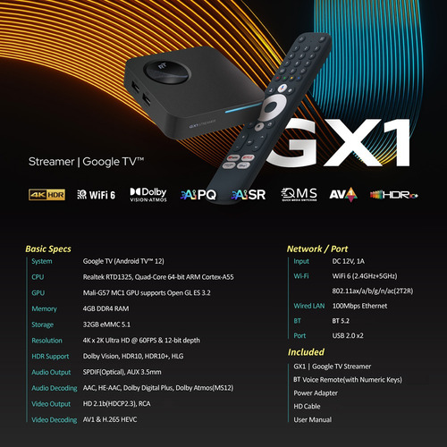 Rocktek Gx1 Uhd Android Tv 12 Box 4 Gb 32 Gb Wifi6 Bt