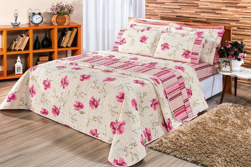 Kit Cobre Leito Cama De Solteiro 2 Pçs Dupla Face Requinte Cor Rose