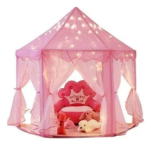 Carpa Castillo Casita De Juegos Para Niñas Rosada + Luces