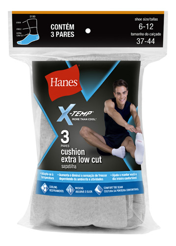 Kit 3 Pares De Meia Esportiva Hanes Sapatilha 5190