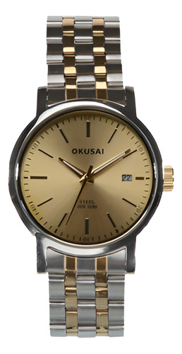 Reloj Okusai Hombre Okh0084-9a8malla De Acero Sumergible 50m Plateado Y Dorado Plateado Plateado