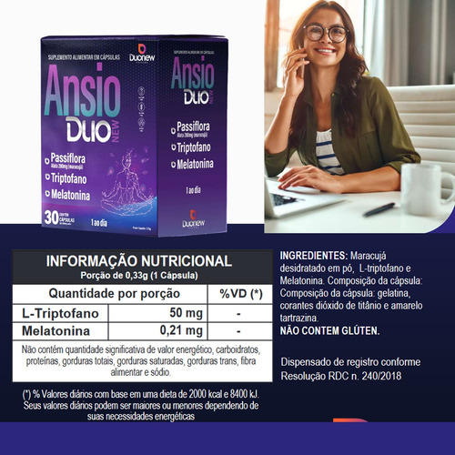 Ansio Duo - Triptofano + Melatonina - 30 Capsulas - Duonew
