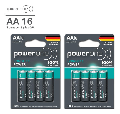 16 Pilas Aa Power One: Baterias Alcalinas De Larga Duración