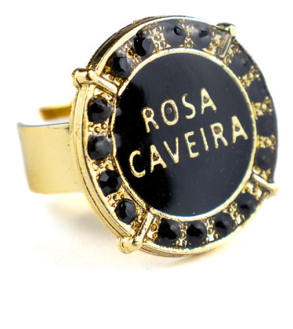 Anel Dourado Ajustável Rosa Caveira 2,5 Cm Em Metal