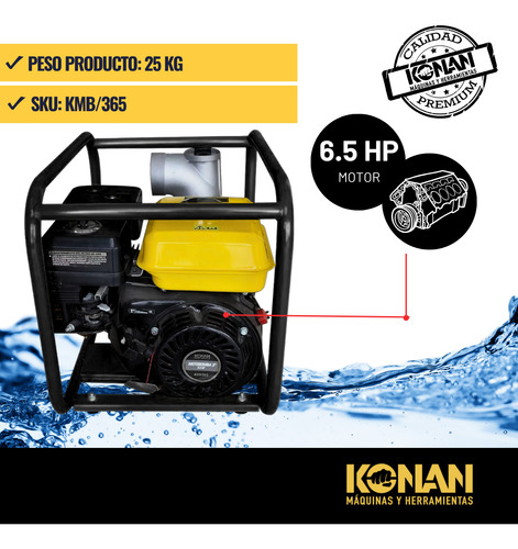 Motobomba A Explosión De 3'' 6.5 Hp Konan Agua Sucia 4 Tiempos Riego Desagote