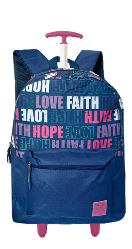 Mochila Escolar Feminina Love Juvenil Rodinha Reforçada Clio Cor Azul