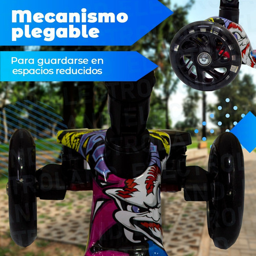 Imagen 3 de 10 de Monopatin Niños Luz Led Plegable 4 Ruedas Extensible Silicon