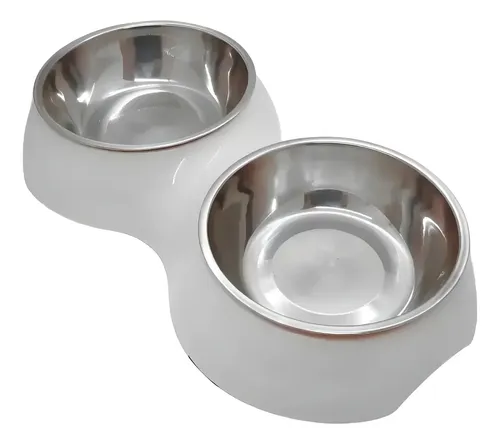 Fuente Comedero Bebedero Gato Perro Doble Plato De Acero Inoxidable Portatil E Intercambiable