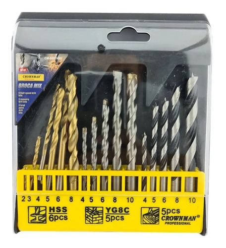 Juego De Brocas Para Madera Cemento Metal 16 Piezas Crownman