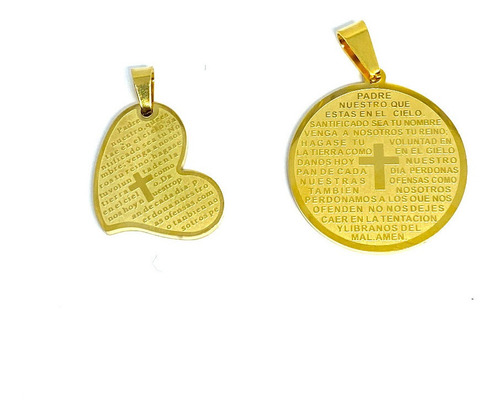 Imagen 1 de 3 de Dije Acero Inoxidable Dorado Padre Nuestro