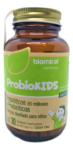 Probioticos Masticables Para Niños 30tab Probiokids Biomiral Sabor Uva