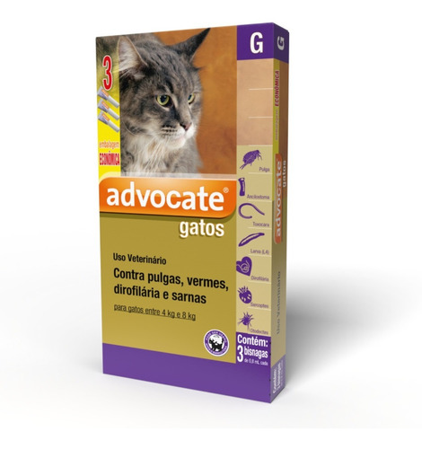 Advocate Gatos 0,8ml 4/8kg Combo C/ 3 Pipetas - Val Mai/21