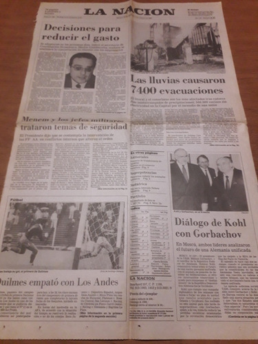 Tapa Diario La Nación 11 02 1990 Temporal Quilmes Los Andes 