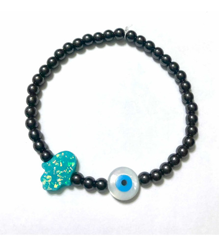 Pulsera Ojo Turco Y Mano Hamsa Con Hematita