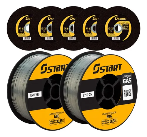 2 Arames de Solda Mig Uso Sem Gás 0,8mm 1 Kg com 5 Discos de Corte para Ferro e Inox Start Prateado — R$ 129,99 em Mercado Livre, 43% OFF