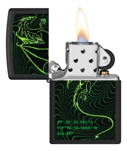 Zippo Enc Negro Mate Dragón Ciberpunk Con Kit De Insumos