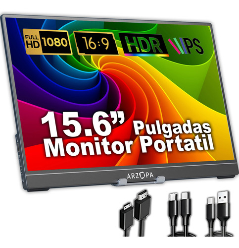 Monitor Portátil Metálico 15.6'' Ips Fhd 1080p Hdr Arzopa A1