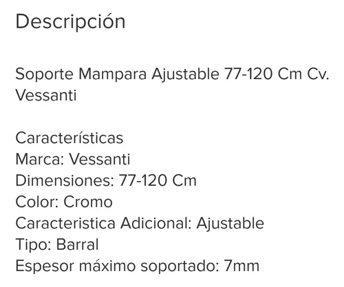 Soporte Mampara Ajustable 77-120 Cm Cv - Easy